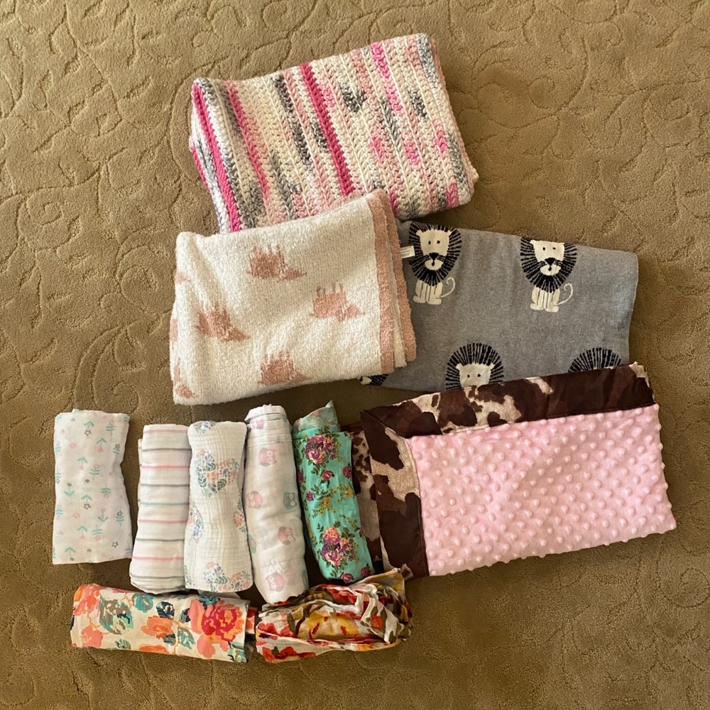 Bundle of Girl Blankets & Muslin Swaddles